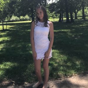 white lace fitted dress